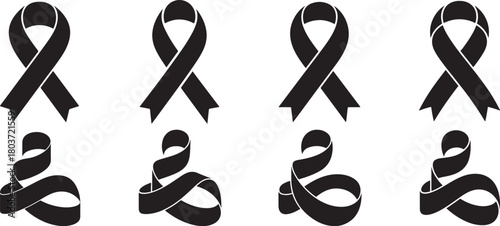 Black ribbon set design for mourning or awareness symbols elegant shapes