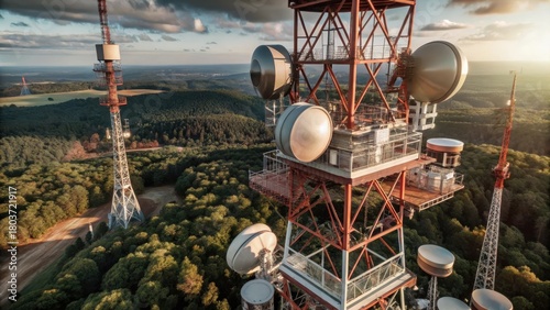 Aerial View of Radio Transmitter Emissions Dancing Across the Atmosphere