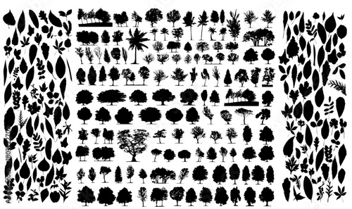 Collection of diverse tree and leaf silhouettes showcasing various species and foliage arrangements nicely done