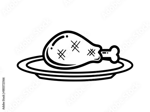 Chicken leg on plate isolated on transparent background