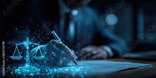 Legal document signing action office digital art professional environment close-up view legal concept explored