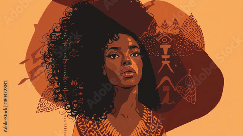 Trendy Afro Woman Branding Illustration for Digital Profiles.