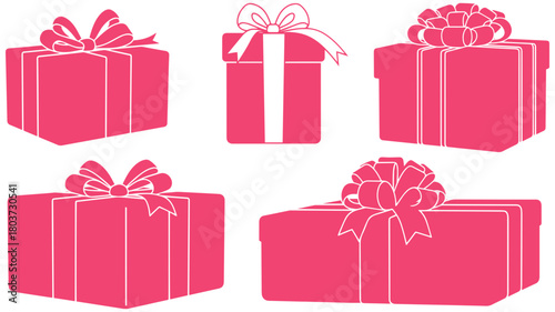 Festive pink gift boxes with ribbons, perfect for celebration and joy