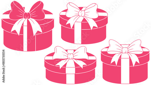 Festive pink gift boxes with elegant white ribbons celebrate joyous occasions