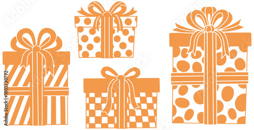 Festive gift boxes with ribbons and decorative patterns for holidays and celebrations
