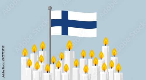 Remembering Finland's Independence Day with Glowing Candles and National Flag, A Symbol of Peace and Unity, Perfect for Holiday Cards and Festive Greetings, Honor and Remembrance