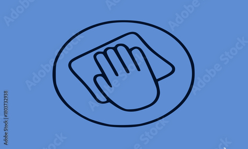 Cleaning and Wiping Icon - Hand Holding Cloth or Rag in Circle - Vector Line Art
