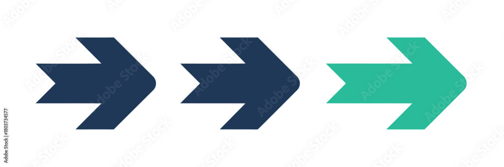 Fototapeta premium Three flat arrow icons in a row vector design element for navigation and user interface isolated on white background