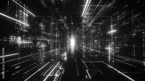 Fototapeta Naklejka Na Ścianę i Meble -  Digital data tunnel forming abstract technology grid