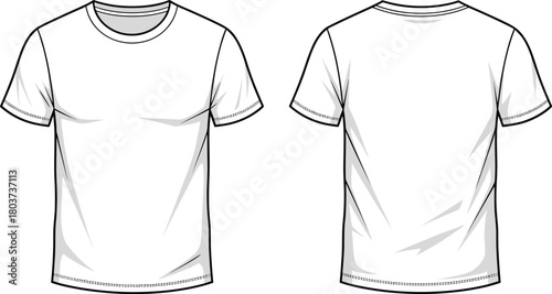 Illustration of front and back views of a blank white tshirt isolated on, perfect for showcasing your custom designs and branding mockups with ease