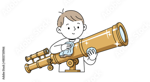 Young astronomer meticulously cleaning his telescope for a night under the stars exploration and discovery await with a clear view of the cosmos