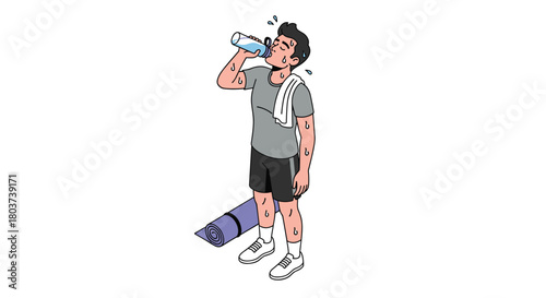 Stay hydrated and fit with this dynamic illustration of a man drinking water after an intense workout for your health and fitness campaigns