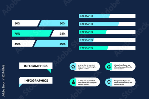 Set of vector infographics infographic templates in bright colors with text on a blue background