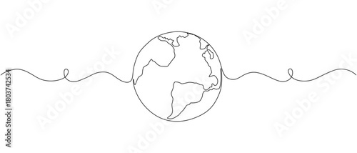 One continuous line drawing of Earth globe.  World map and travel concept eps 10
