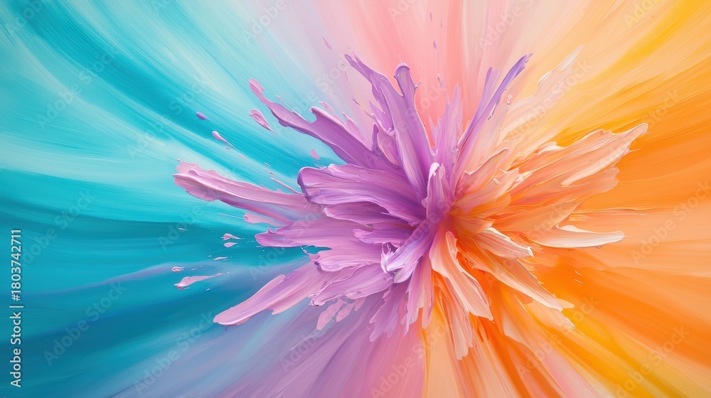 Obraz premium Abstract painting featuring a burst of colorful brushstrokes, bringing a lively energy to the canvas.