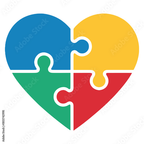 Autism awareness heart puzzle icon symbolizing autism awareness, inclusion, neurodiversity, and support within the community