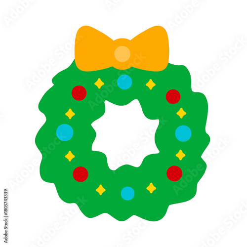 Cute green christmas wreath with yellow bow elements png