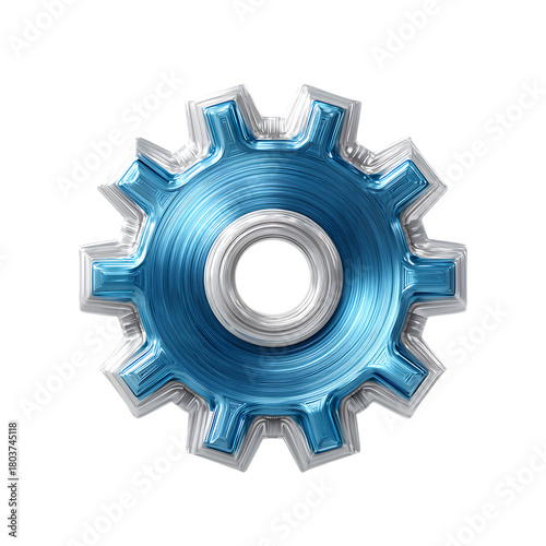 Metallic Blue and Silver Gear Represents Technological Innovation and Mechanical Processes