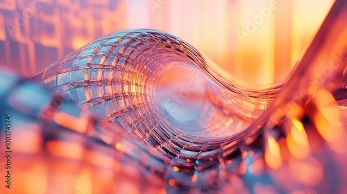 Fototapeta Naklejka Na Ścianę i Meble -  Abstract glass waves forming a digital tunnel