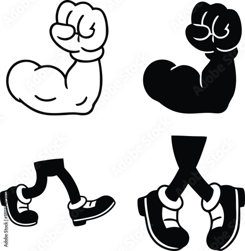 Cartoon arms and legs flexing and walking