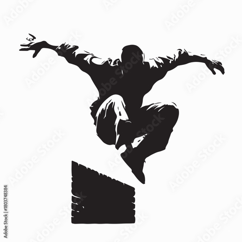 Parkour Athlete Jump Silhouette Illustration on white background