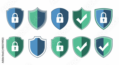 Shield Security Vector Set Secure Icons for Safety and Protection Design Elements