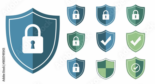 Security Shield Vector Reliable Data Protection and Privacy Icon Set for Digital Safety