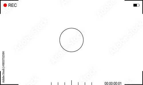 Background for cinematic production with camera photo view and zoom exposure overlay shows blank electronic display snapshot frame. Film Camera Viewfinder Overlay. App for record from mobile camera.