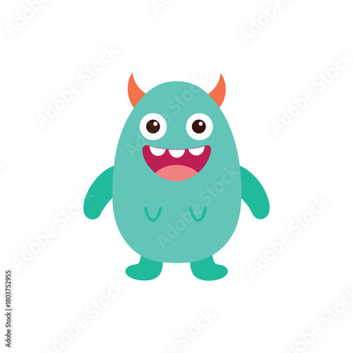 Cute and friendly cartoon monster character illustration smiling happily, perfect for children's designs, playful themes, and imaginative projects