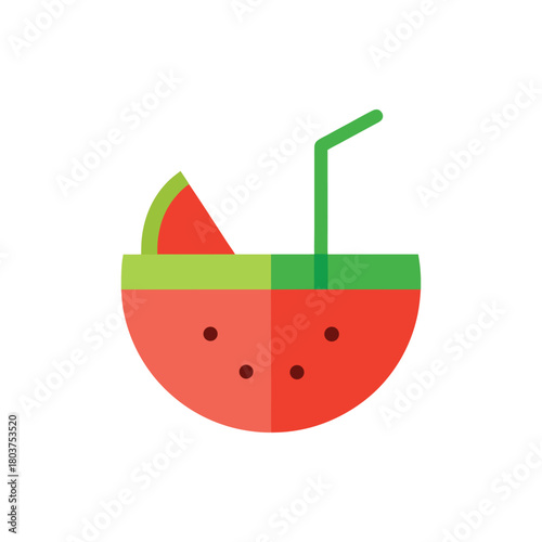 Refreshing watermelon slice forming a tropical fruit drink with a straw, perfect for summer beverages