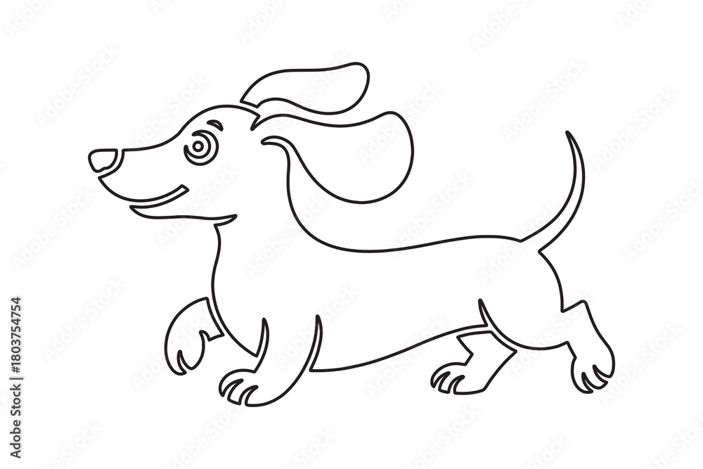 Fototapeta premium Cartoon dachshund dog outline drawing isolated on white background