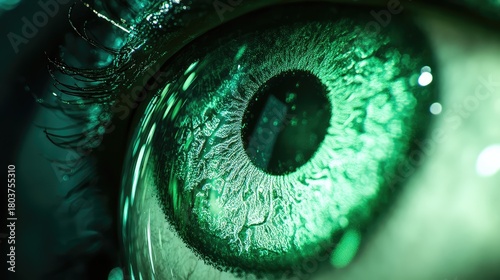 Human eye with green bionic iris technology