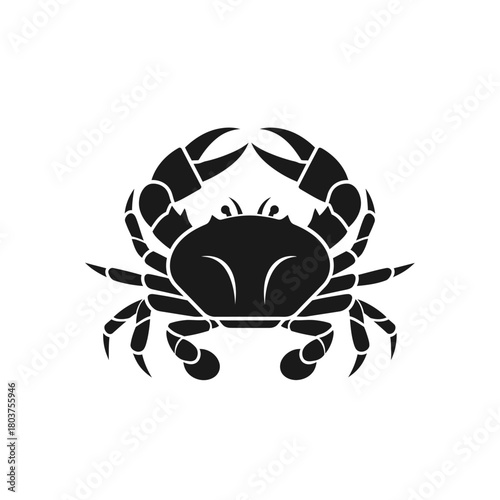 Black crab silhouette illustration on white background showing detailed claws and body.