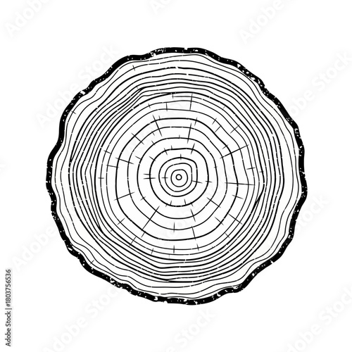 Detailed cross section of a tree trunk showing growth rings and texture.
