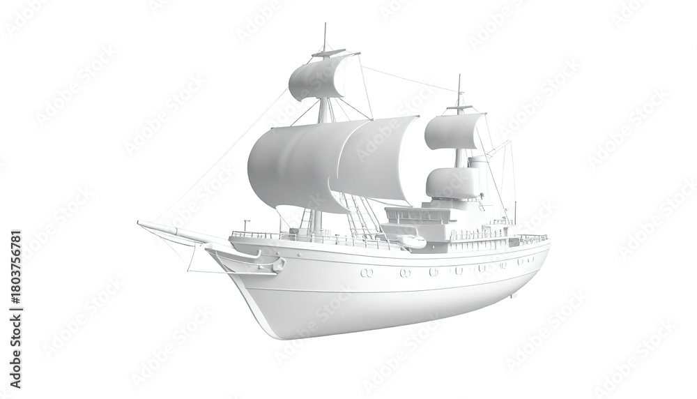 Naklejka premium A ship rendered in white