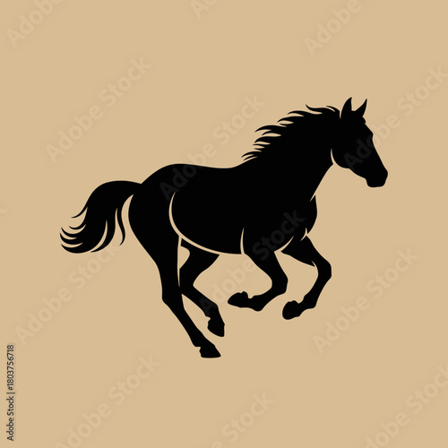 Elegant Black Horse Silhouette Galloping Gracefully Across the Landscape.