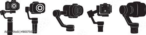 Action Camera with Gimbal Silhouette Set – Minimal Black Vector Icons