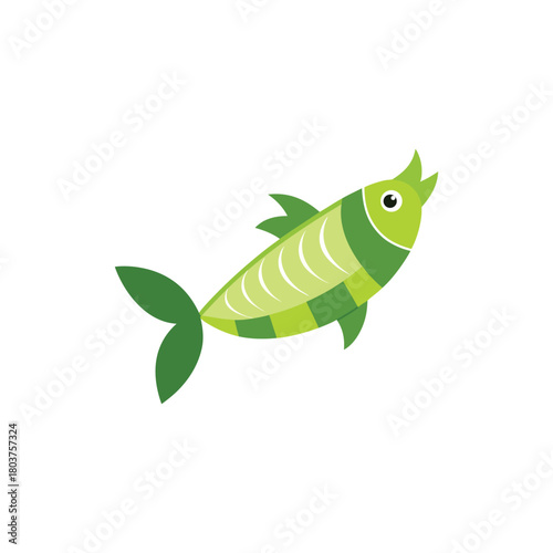 Creative vector illustration of a stylized green cartoon fish swimming. A cute aquatic animal graphic design element or abstract concept icon