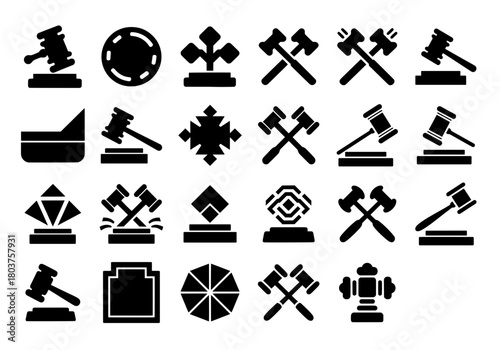 Gavel Law Legal Justice Icons Set Court Verdict Auction Hammer Vector Graphic