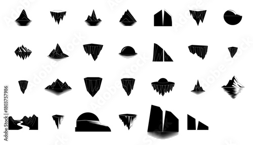 Iceberg Glacier Icons Set. Climate Change, Global Warming concept. Silhouette Vector illustration. 