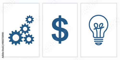 Set of business icons including gears dollar sign and light bulb simple vector symbols for finance innovation and process