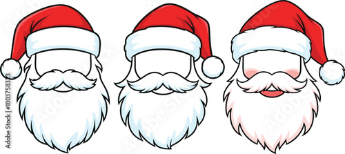 Illustration of santa claus face templates isolated on set of santa claus face templates with different beard styles and expressions for christmas cards