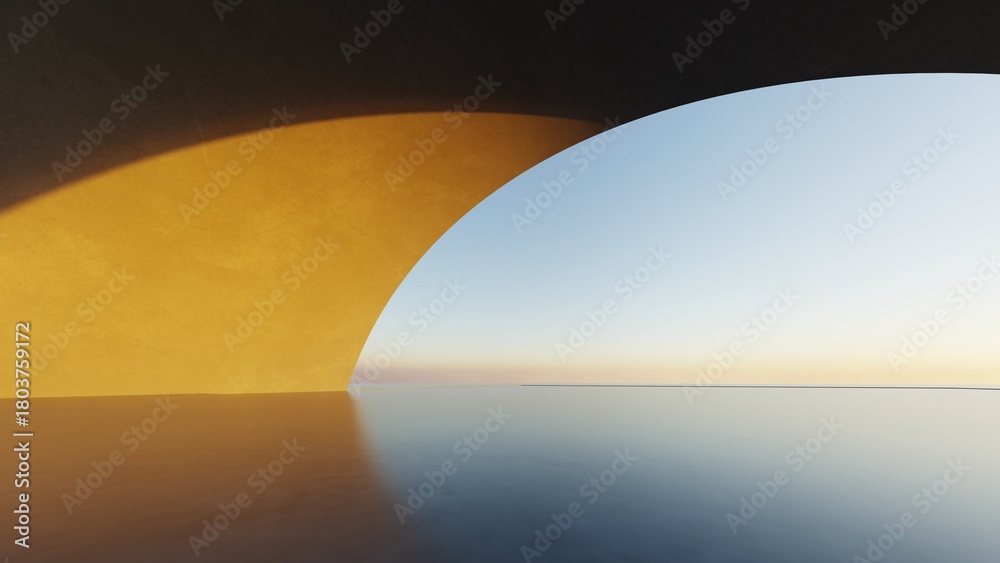 Fototapeta premium Abstract curved architecture background, Empty space with concrete floor, Futuristic modern building backdrop, 3d rendering