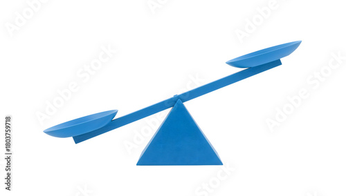 Blue seesaw balance scale isolated on the transparent background, symbolizing inequality, comparison, and decisionmaking concepts in minimal design
