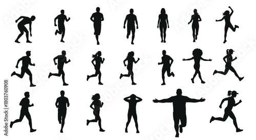 Running silhouettes vector illustration fitness and workout art