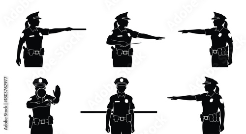 Police officer traffic control signals vector illustration set
