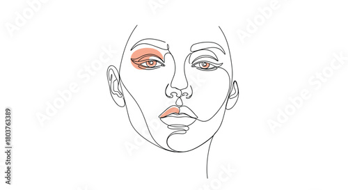 An artistic representation of a human face with subtle makeup highlighting the eyelids and lips.