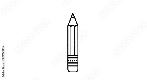 A simple line drawing of a standard graphite pencil with a sharpened tip and striped body indicating it is a writing tool for drawing and writing purposes.