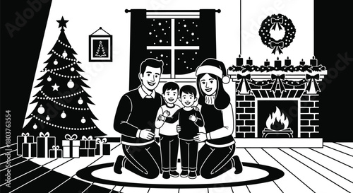 Family christmas illustration holiday season vector art design