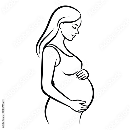 Pregnant Woman Silhouette Line Art Black Keywords: pregnant, woman, silhouette, line art, black